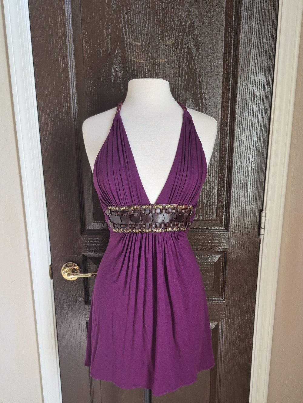 Sky Purple Halter Mini Dress with Embellished Waist Nwot